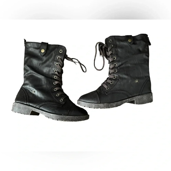 Wanted COLORADO Combat Boots Womens 7 Brown Faux Leeather Fold-Over Knit Lining - Picture 1 of 4